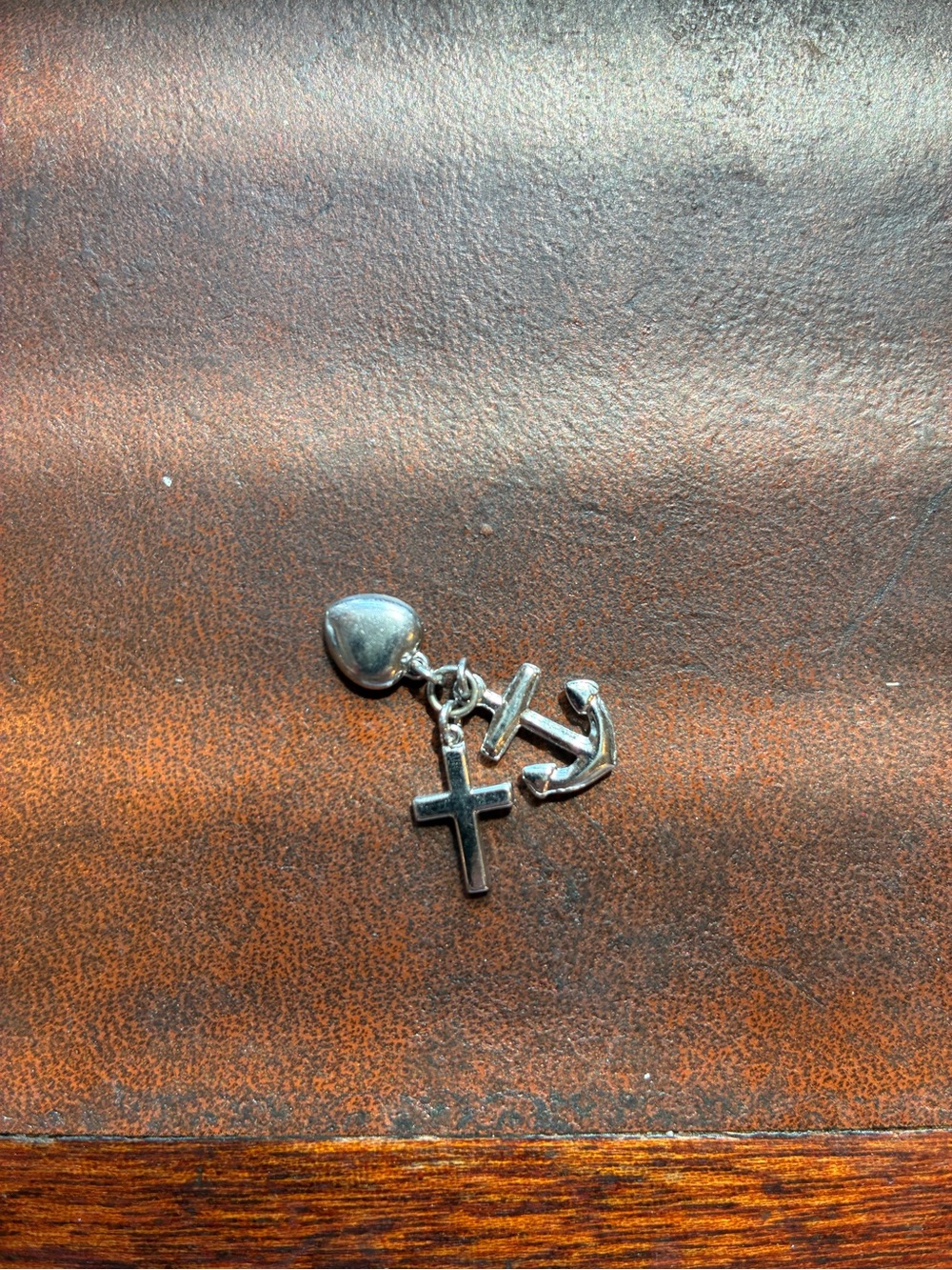 Silver Cross, Anchor & Heart Charm Pendant Necklace - Silver
